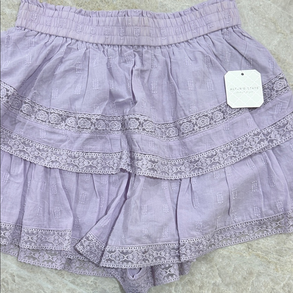 Altar'd State Lavender Lace-Tiered Women's Skort Shorts
